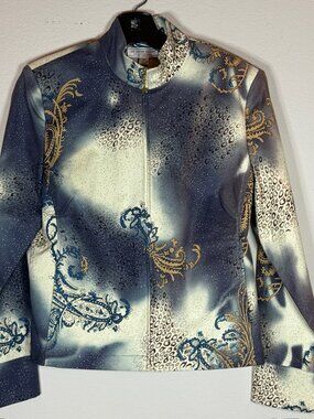 NWT St. John Sport Marie Gray Jacket P | Indigo Multi | Gold Star Zip | Designer